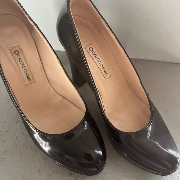 L' AUTRE Chose Black Leather High Heels Pumps Shoe - Picture 3 of 4